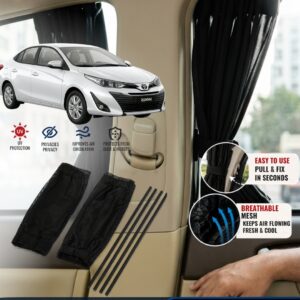 Toyota Yaris 2020-2025 Custom Fit Retractable Curtains Sliders Railing