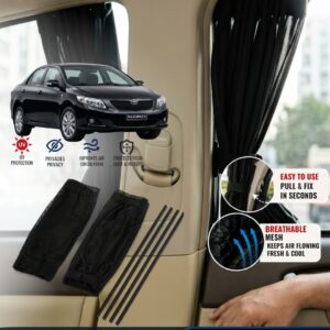 Toyota Corolla 2008-2011 Custom Fit Retractable Curtains Sliders Railing