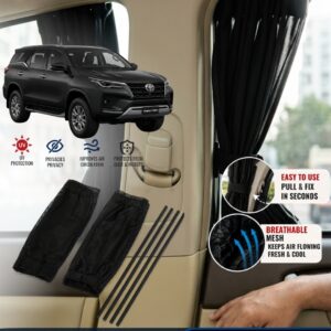 Toyota Fortuner 2017-2022 Custom Fit Retractable Curtains Sliders Railing